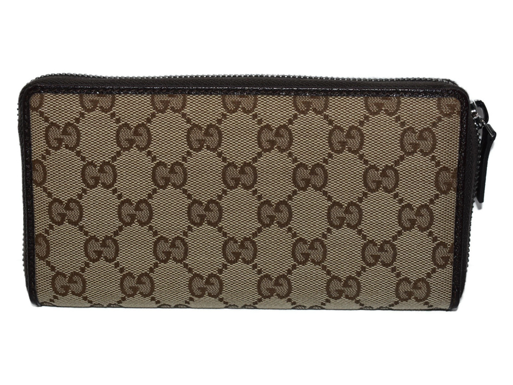 Gucci Brown Wallet Canvas Zip Round Long Brown